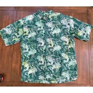 Johari West FishTrout AlloverTie Dye Abstract Men XLT SS Shirt Blue Green Cotton
